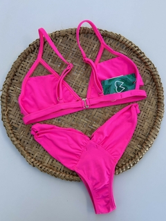 Conjunto Cortininha Fixo e Tanga Asa Delta - Pink - Tam M - Meu Bikini Novo