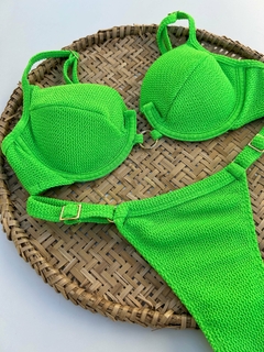 Conjunto Top Retrô e Tanga Fio com Regulagem Textura - Verde - comprar online