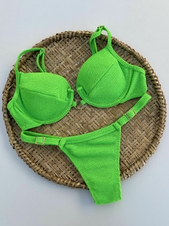 Conjunto Top Retrô e Tanga Fio com Regulagem Textura - Verde