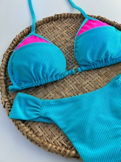 Conjunto Top Cortininha e Tanga Fio Duplo Canelado - Azul GG - comprar online