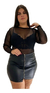 Body De Tule Preto Manga Plus Size Moda Blogueira