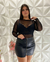 Body De Tule Preto Manga Plus Size Moda Blogueira na internet