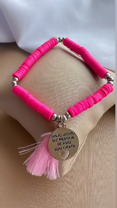 Pulseira Fimo Rosa Hoponopono