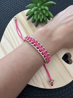 Pulseira Corrente Macrame Pink