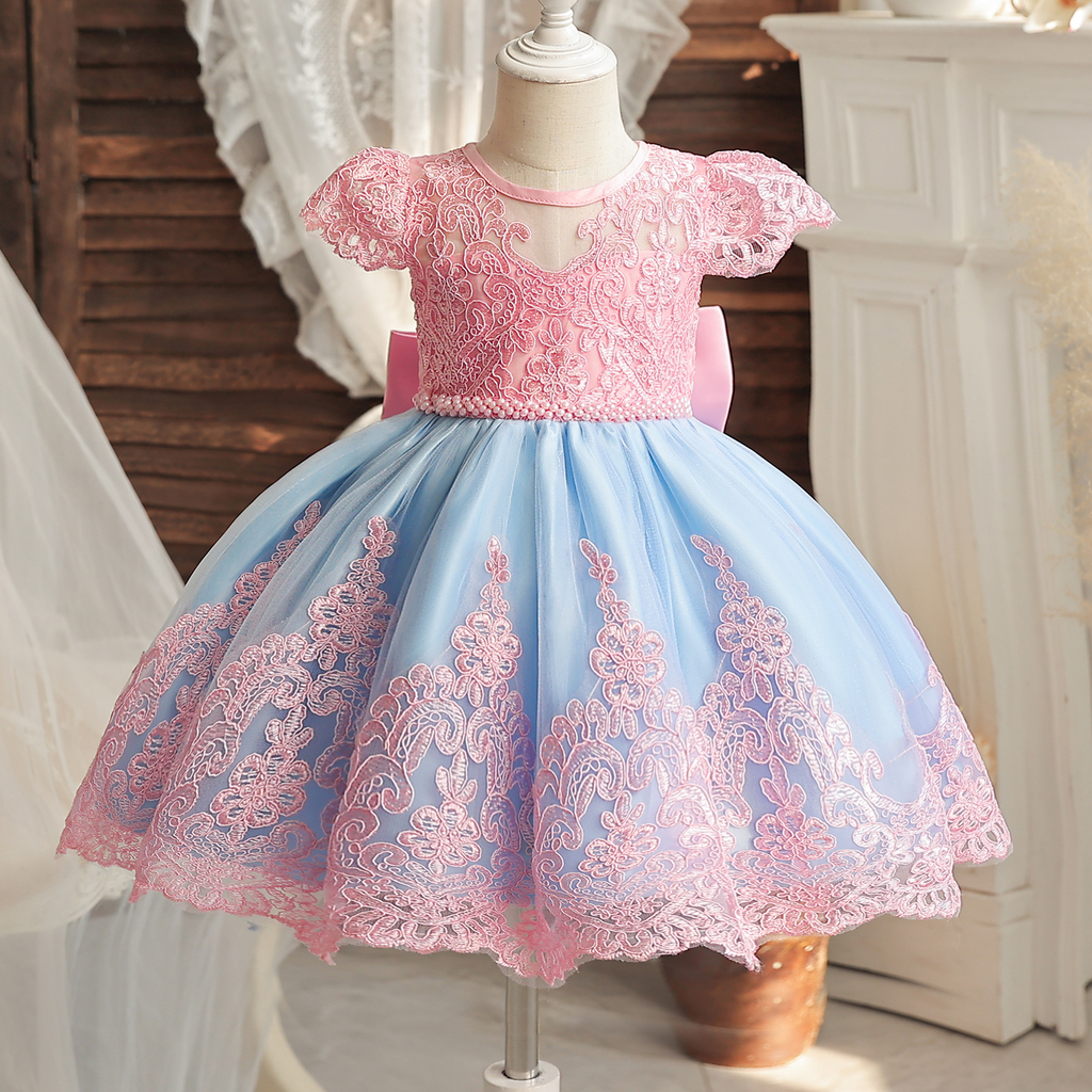 Vestido Infantil de Festa Rose com Branco Luxo Realeza Princesa Menina  Batizado