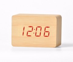 Reloj Despertador Madera Led se Activa por sonido o tacto Mide Temperatura