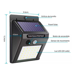 Reflector led exterior sensor de movimiento panel solar bateria recargable - comprar online