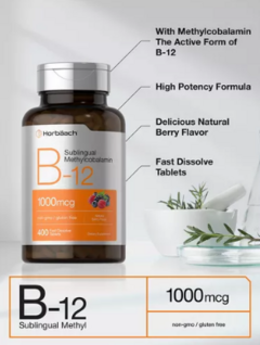 B12 - 1000mcg - Horbaach - Metilcobalamina 400 comprimidos sublinguais - comprar online