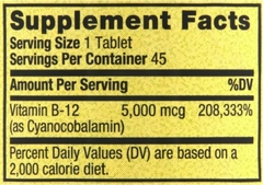 B12 - 5000mcg - Spring Valley - 45 comprimidos sublinguais - comprar online