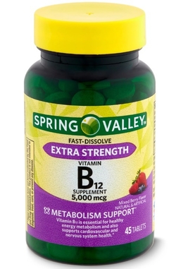 B12 - 5000mcg - Spring Valley - 45 comprimidos sublinguais - comprar online