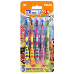 5 Escovas de dentes infantil Dr Fresh Kids Cores sortidas super soft extra suave 3+ toothbrushes