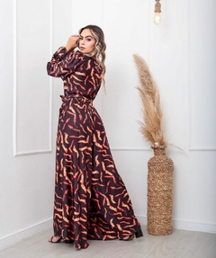 Vestido Longo Manga Comprida - Estampado - Modelo Abu Dabi - Tererê Importados