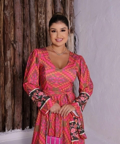 Vestido Longo Manga Comprida - Estampado - Bangkok - Tererê Importados