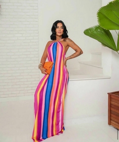 Vestido longo Fluit Estampado sem manga com amarração na internet