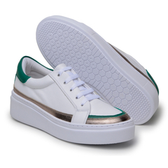 Tenis Feminino Casual Branco/verde/bronze - Aninha Shoes