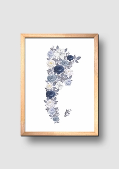 Cuadro Mapa Argentina Flores Azules Acuarela - comprar online