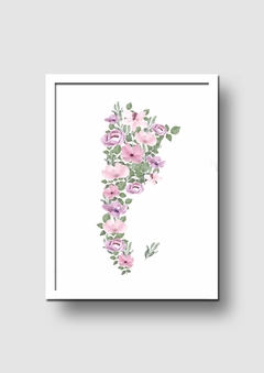 Cuadro Mapa Argentina Flores Rosas Acuarela - Memorabilia