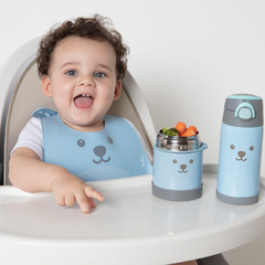 BABADOR DE SILICONE COM PEGA MIGALHAS GUMY AZUL - BUBA - Léli Baby Store - Loja Online