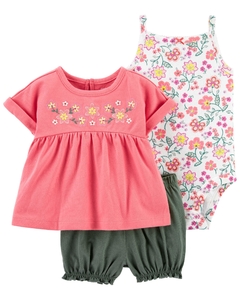 KIT 3 PEÇAS ROSA FLORAL MUSGO- CARTERS