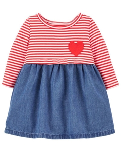 VESTIDO LISTRADO CORAÇÃO SAIA JEANS - CARTERS