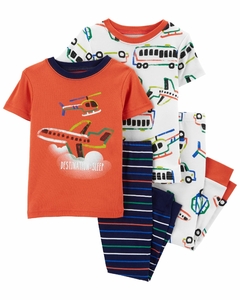 KIT 4 PEÇAS PIJAMA TRANSPORTES/BRANCO/LARANJA - CARTER'S