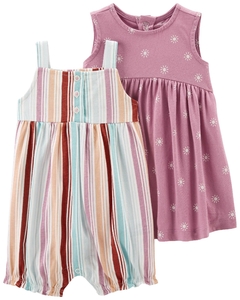 VESTIDO E ROMPER LISTRADO E LILAS - CARTERS