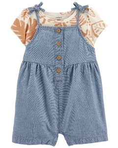 JARDINEIRA JEANS E BLUSA MOSTARDA FOLHAGEM - CARTERS