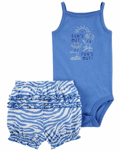 CONJUNTO BODY REGATA E SHORT ZEBRINHA AZUL - CARTERS