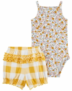 CONJUNTO BODY REGATA FLORAL E SHORT XADREZ - CARTERS