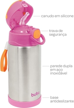 COPO TERMICO PAREDE DUPLA COM CANUDO ROSA - BUBA - comprar online