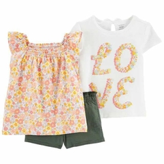 KIT 3 PEÇAS LOVE/FLORAL E SHORT VERDE - CARTERS