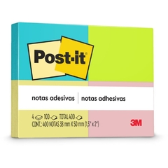 Bloco Autoadesivo Post-It 38x50mm 400fls. Cores Neon - 3M