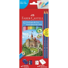 Lápis de Cor Sextavado 12 Cores c/Kit 12un Faber-Castell