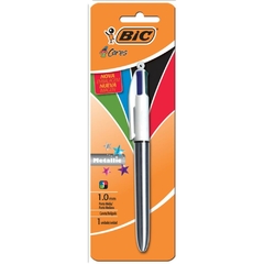 Caneta Esferográfica Bic 4 Cores Metallic Corpo Prata - Bic