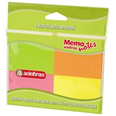 Bloco Autoadesivo Memonote Neon 38x51mm 50fls Adelbras