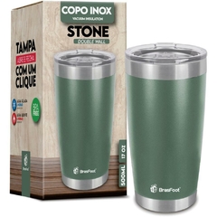 Copo Térmico Stone 500 ml c/Tampa Verde Militar - Brasfoot