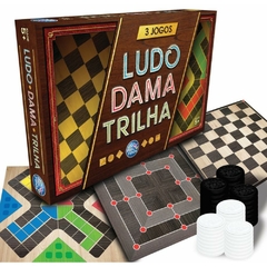 Jogo de Tabuleiro 3 Jogos Ludo, Dama e Trilha Pais e Filhos