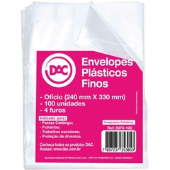 Envelope Plástico Ofício 4furos Fino 0,06mm 100un - Dac