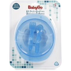 Kit Alimentação Infantil Prato+Talher c/Ventosa Azul Babygo - comprar online