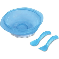 Kit Alimentação Infantil Prato+Talher c/Ventosa Azul Babygo