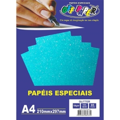 Papel A4 Glitter Azul Neon 180g. 05 folhas - Off Paper