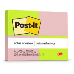 Bloco Autoadesivo Post-It 38x50mm 400fls. Neon - 3M