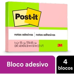 Bloco Autoadesivo Post-It 38x50mm 400fls. Neon - 3M - comprar online