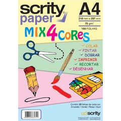 Papel Sulfite A4 Colorido 4 Cores 75g. 100fls. - Scrity