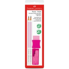 Kit Lápis Preto Borracha Apontador Rosa Neon - Faber-Castell