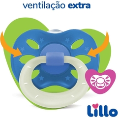 Chupeta Extra Air Dia e Noite T2 Azul - Lillo - Riscom - Comércio Online