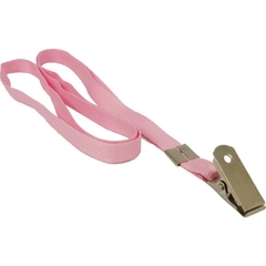 Cordão para Crachá Tecido Rosa c/Presilha Jacaré 10un