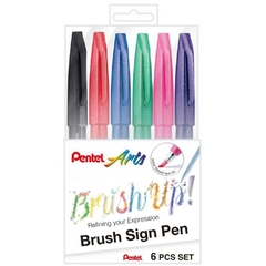 Marcador Artístico Brush Sign Pen Tradicional 6 cores Pentel