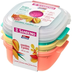 Pote Plástico Conjunto 3 Potes Quadrado 480ml - Sanremo