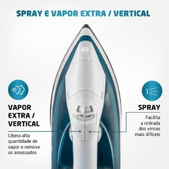 Ferro de Passar a Vapor 127 V Branco e Azul - Mondial - Riscom - Comércio Online